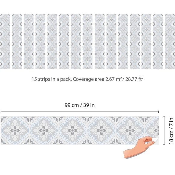 Peel and Stick Floral Pattern Elegant Blue and Gray Stair Riser Decals - Picture 4 of 12
